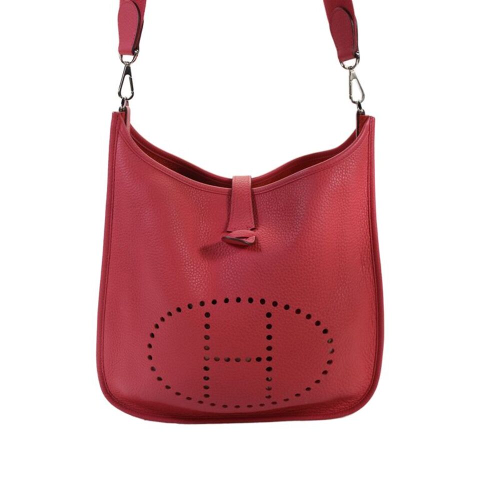 Hermes Womens Clemence Leather Evelyne Crossbody Shoulder Handbag Pink